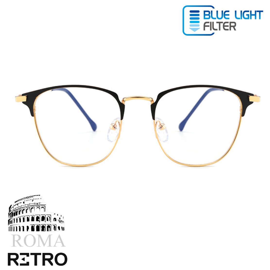 Gafas Óptica Retro® Di Roma Dark Gold Anti Blue Profesional Original Luz Azul